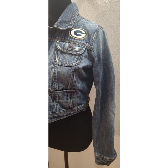 Green Bay Packers Juniors Large Cropped Denim Jacket Football Jean Jacket B18 - Picture 2 of 9